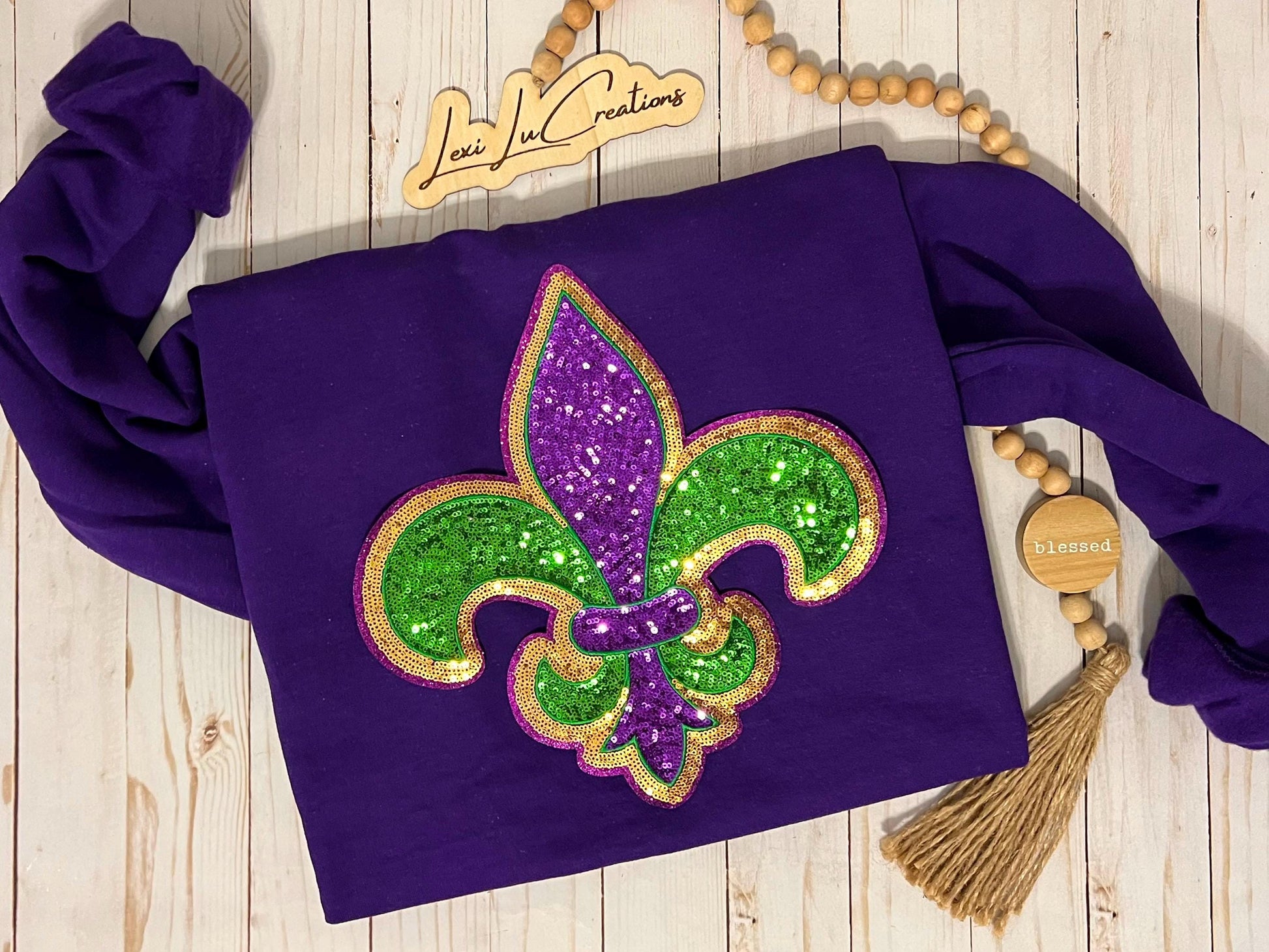 Mardi Gras REAL Sequin Design Your Own Patch Shirt | Mardi Gras Iron on Patch Sweatshirt | Louisiana Patch Apparel | Carnival Season
