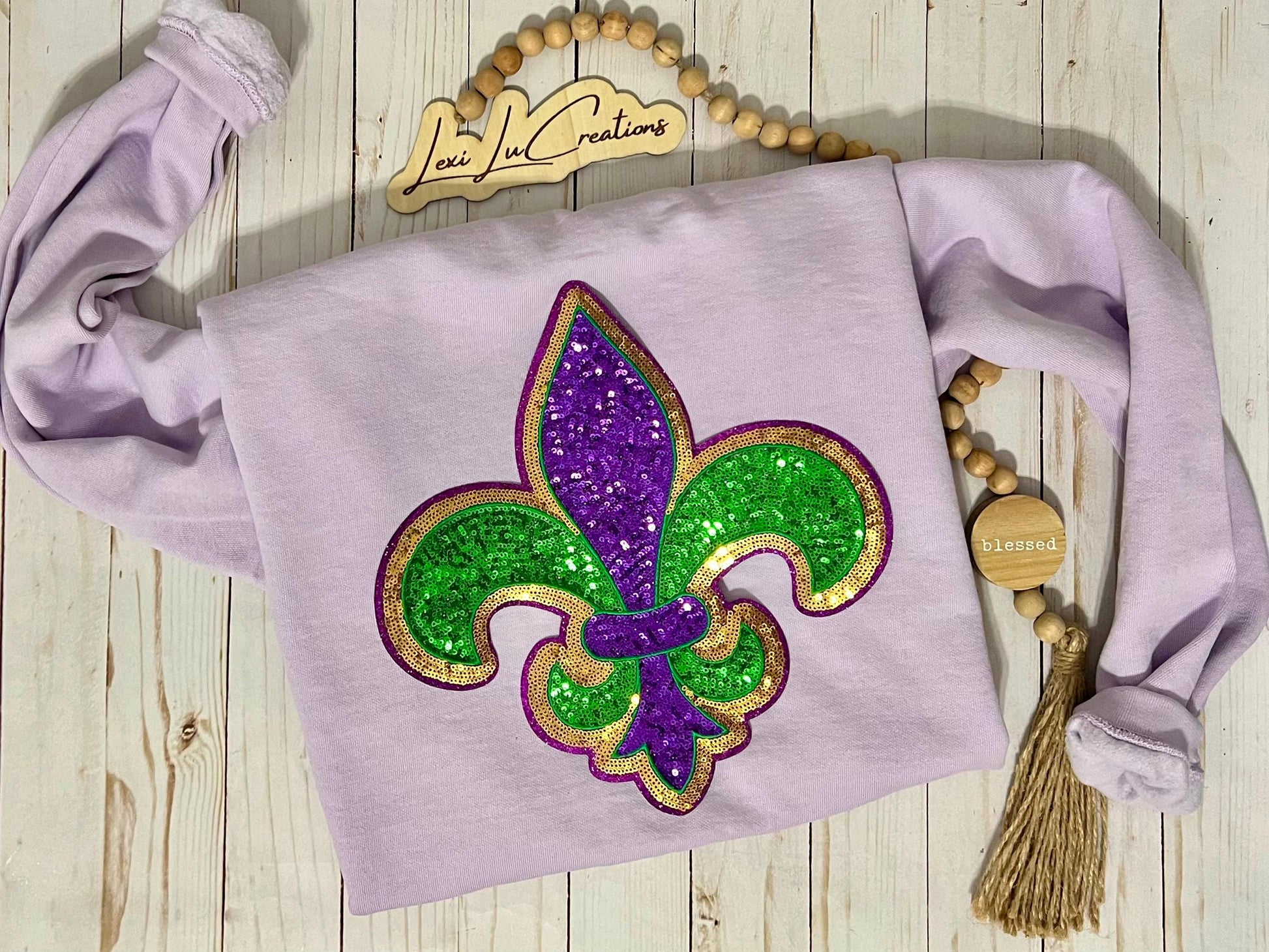 Mardi Gras REAL Sequin Design Your Own Patch Shirt | Mardi Gras Iron on Patch Sweatshirt | Louisiana Patch Apparel | Carnival Season