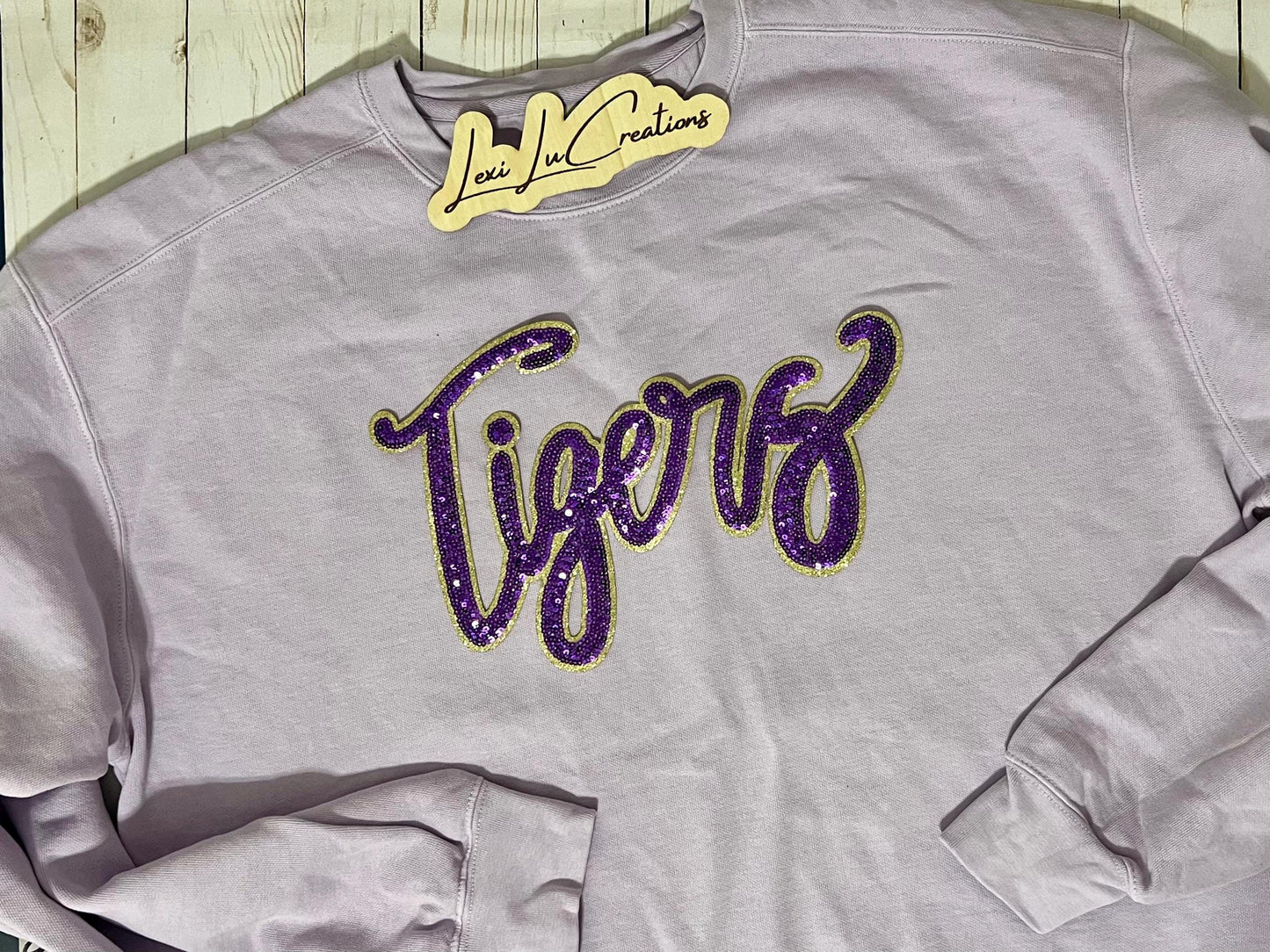 Tigers REAL Sequin Patch Shirt | GEAUX tigers Iron on Patch Sweatshirt | Louisiana Patch Apparel | LSU