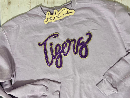 Tigers REAL Sequin Patch Shirt | GEAUX tigers Iron on Patch Sweatshirt | Louisiana Patch Apparel | LSU