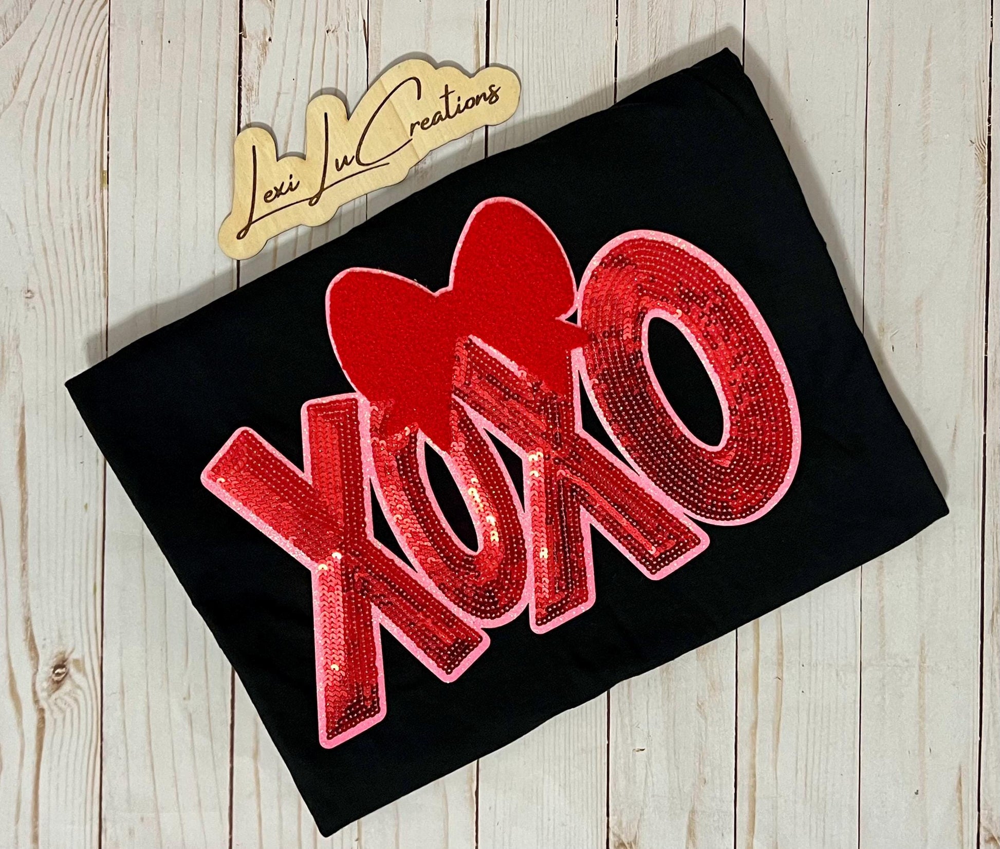 XOXO Sequin Iron On Patch| Valentine's Day Shirt Patch | Galentine's | Red and Pink