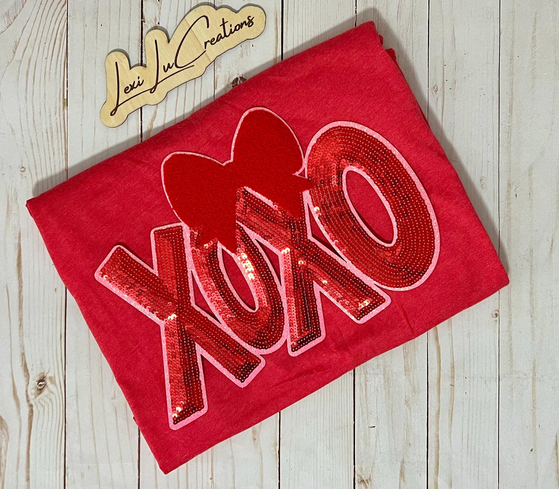 XOXO Sequin Iron On Patch| Valentine's Day Shirt Patch | Galentine's | Red and Pink