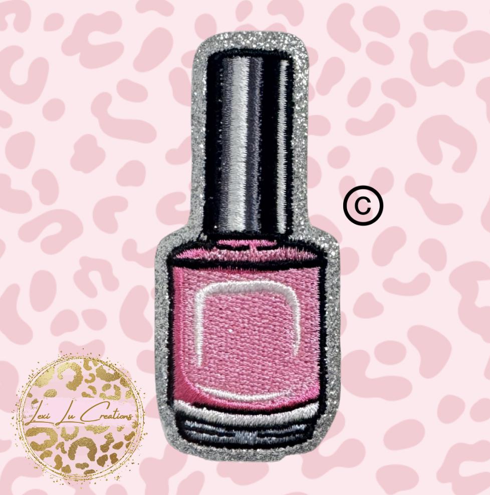 Pink Nail Polish Embroidered Iron On Patch | Hat Patch | Salon | Stylist