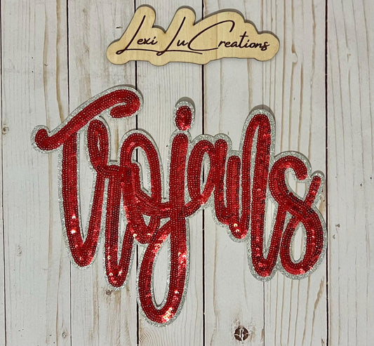 Trojans Iron On Sequin Patch | Mascot Sequin Patch