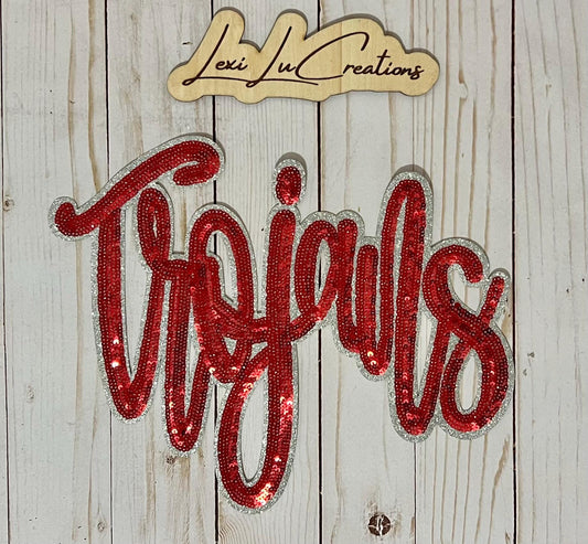 Trojans Sequin Iron On Patch | Mascot Patch