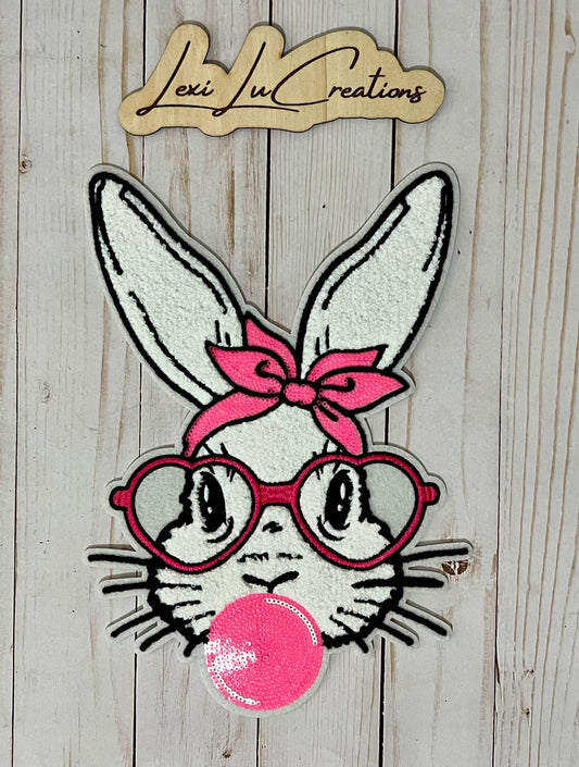Bubblegum Easter Bunny Chenille and Sequin Iron On Patch| Shirt Patches | Bunny | Rabbit | Happy Easter Shirt