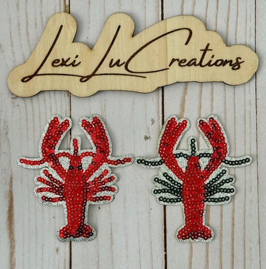 Crawfish Sequin Iron On Patch | Red Sequin Patch | LSU | Louisiana Patch | Mardi Gras