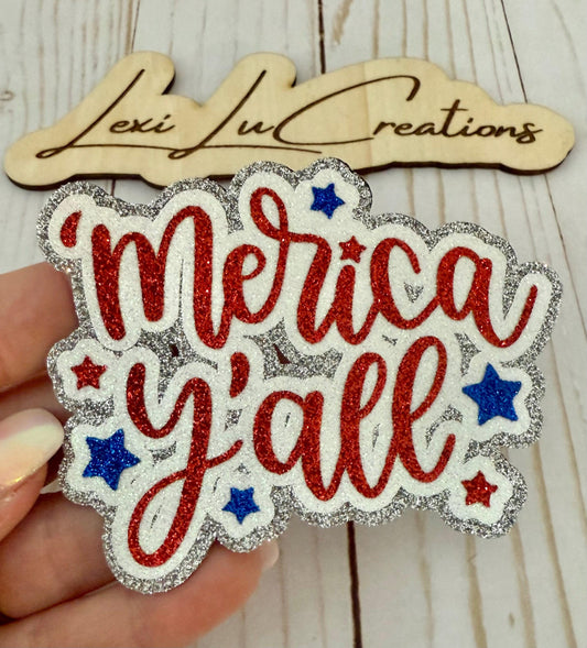 Custom 'Merica Y'all Glitter Iron On Patch | Custom Word Iron On Patch | Custom Name Patch | Hat Patch