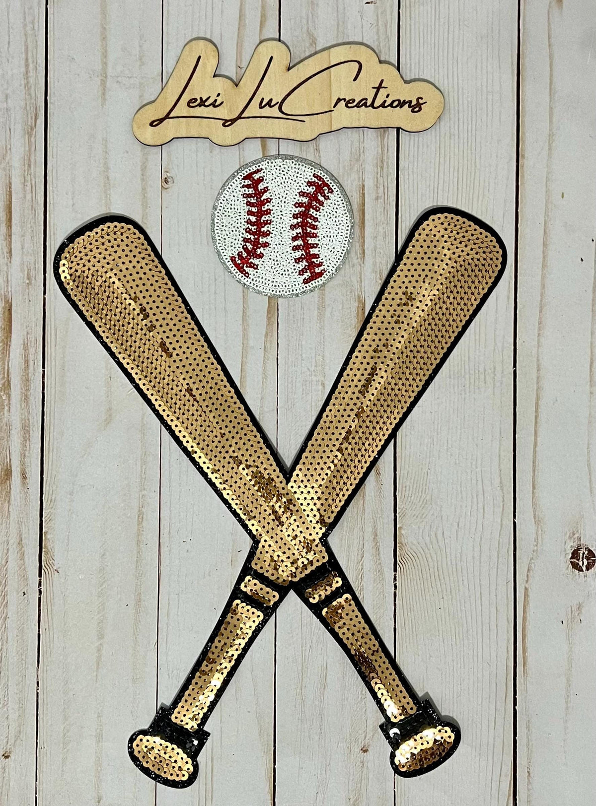 Sequin Baseball Bat and Ball Iron On Patch | Gameday Applique