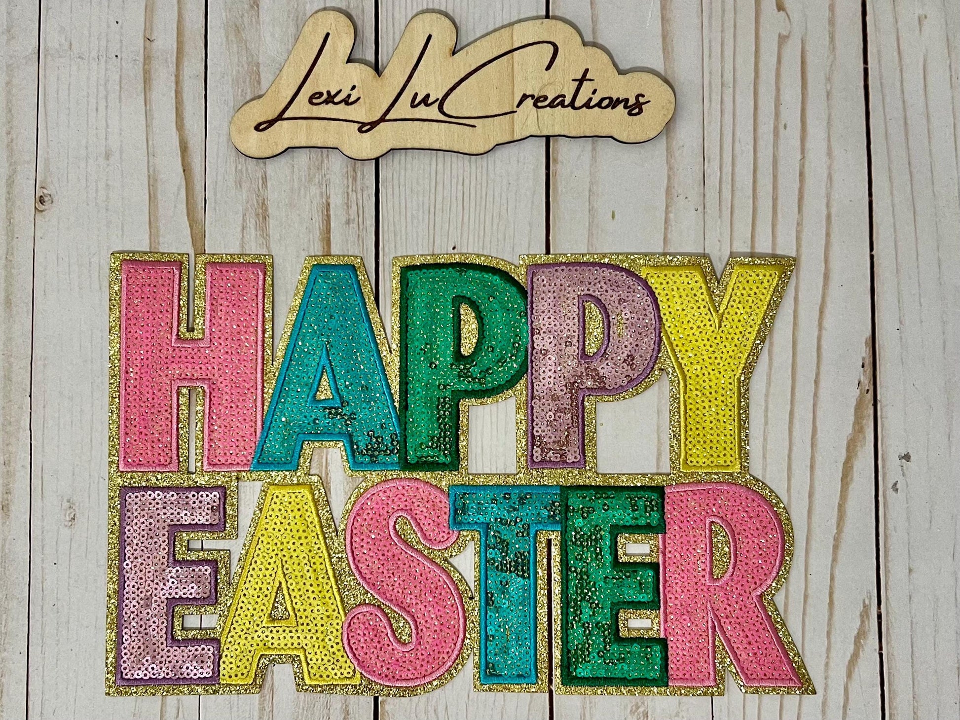 Happy Easter Sequin Iron On Patch| Shirt Patches | Bunny | Rabbit | Easter Shirt