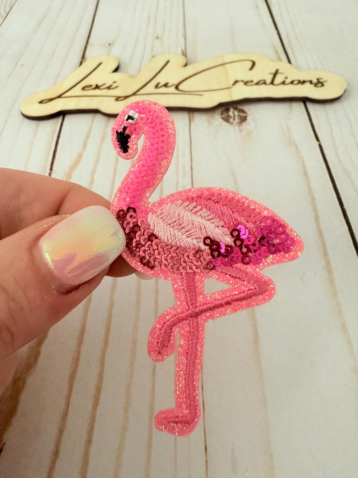 Flamingo Sequin Iron On Patch| Hat Patches | Summer | Spanish Town | Beach | Pink