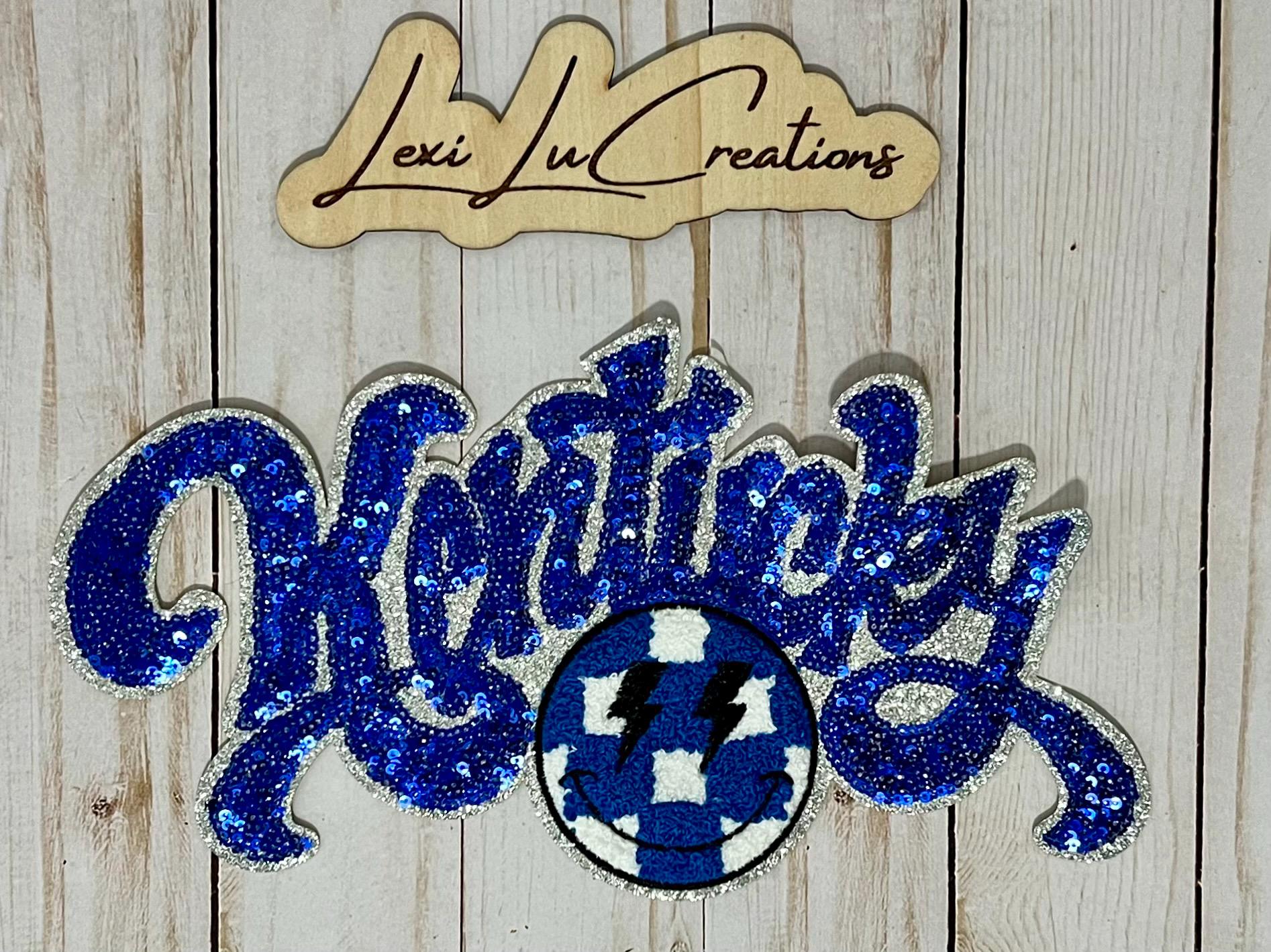 Kentucky Sequin Patch Adult and Youth Shirt | White and Blue Sequin and Chenille Patch | Wildcats | Kentucky | UK