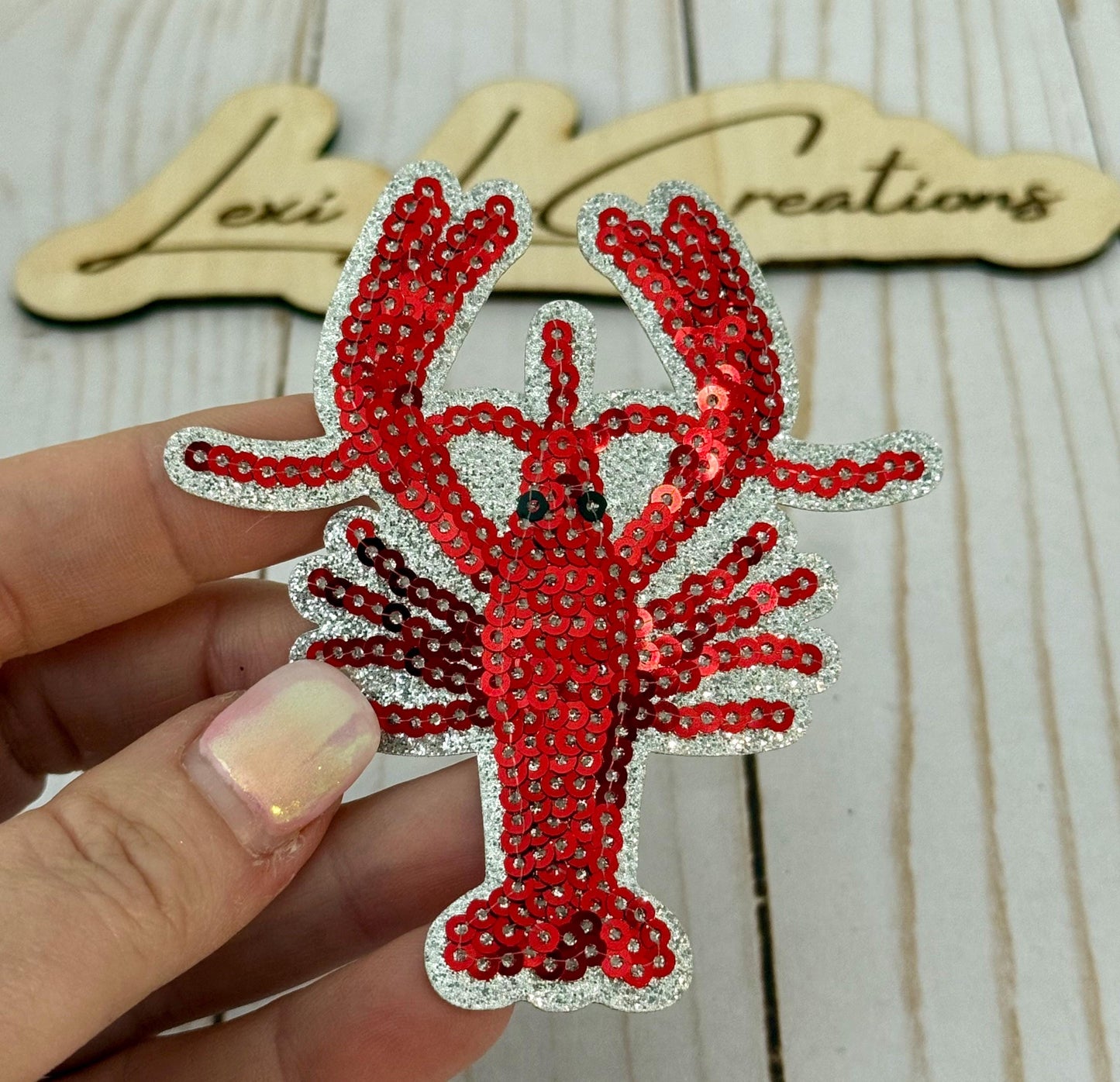 Crawfish Sequin Iron On Patch | Red Sequin Patch | LSU | Louisiana Patch | Mardi Gras