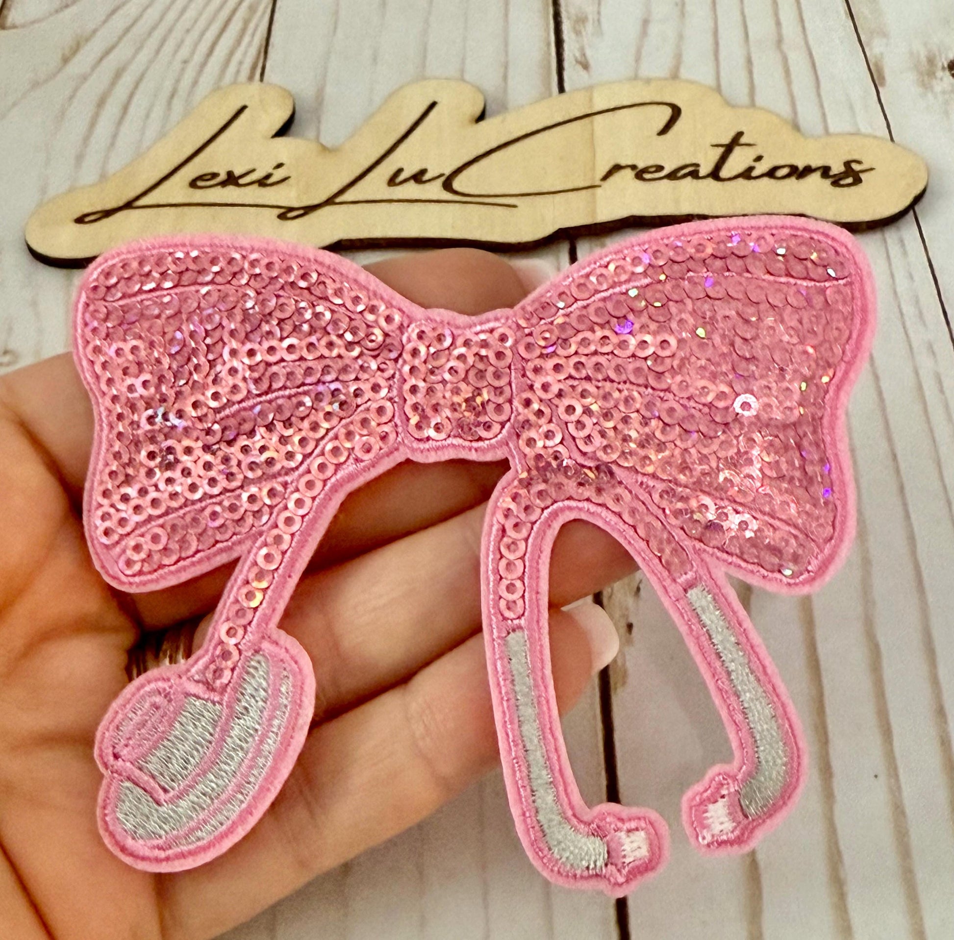 Coquette Nurse Stethoscope Sequin Bow Iron On Patch | Hat Patches | Coquette