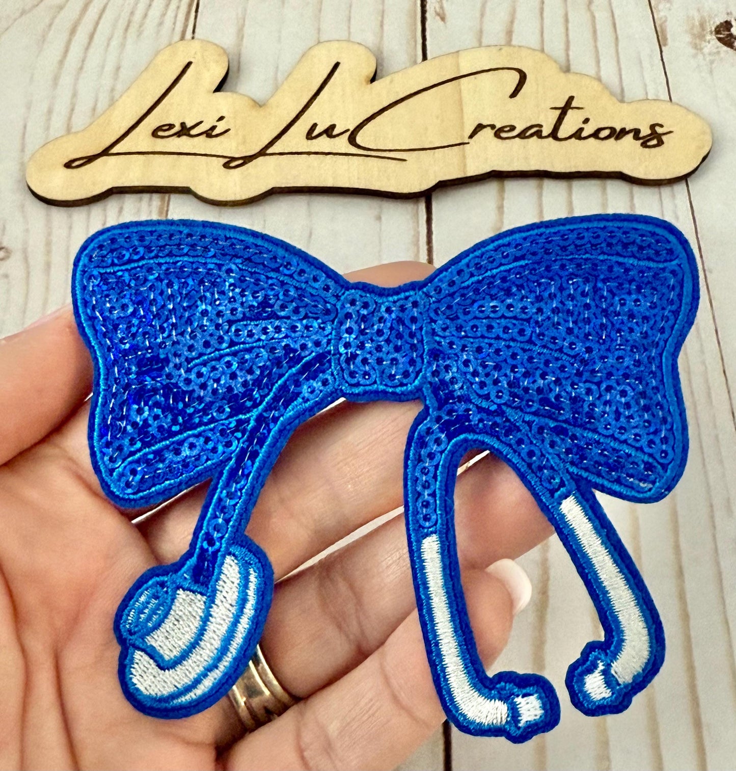 Coquette Nurse Stethoscope Sequin Bow Iron On Patch | Hat Patches | Coquette