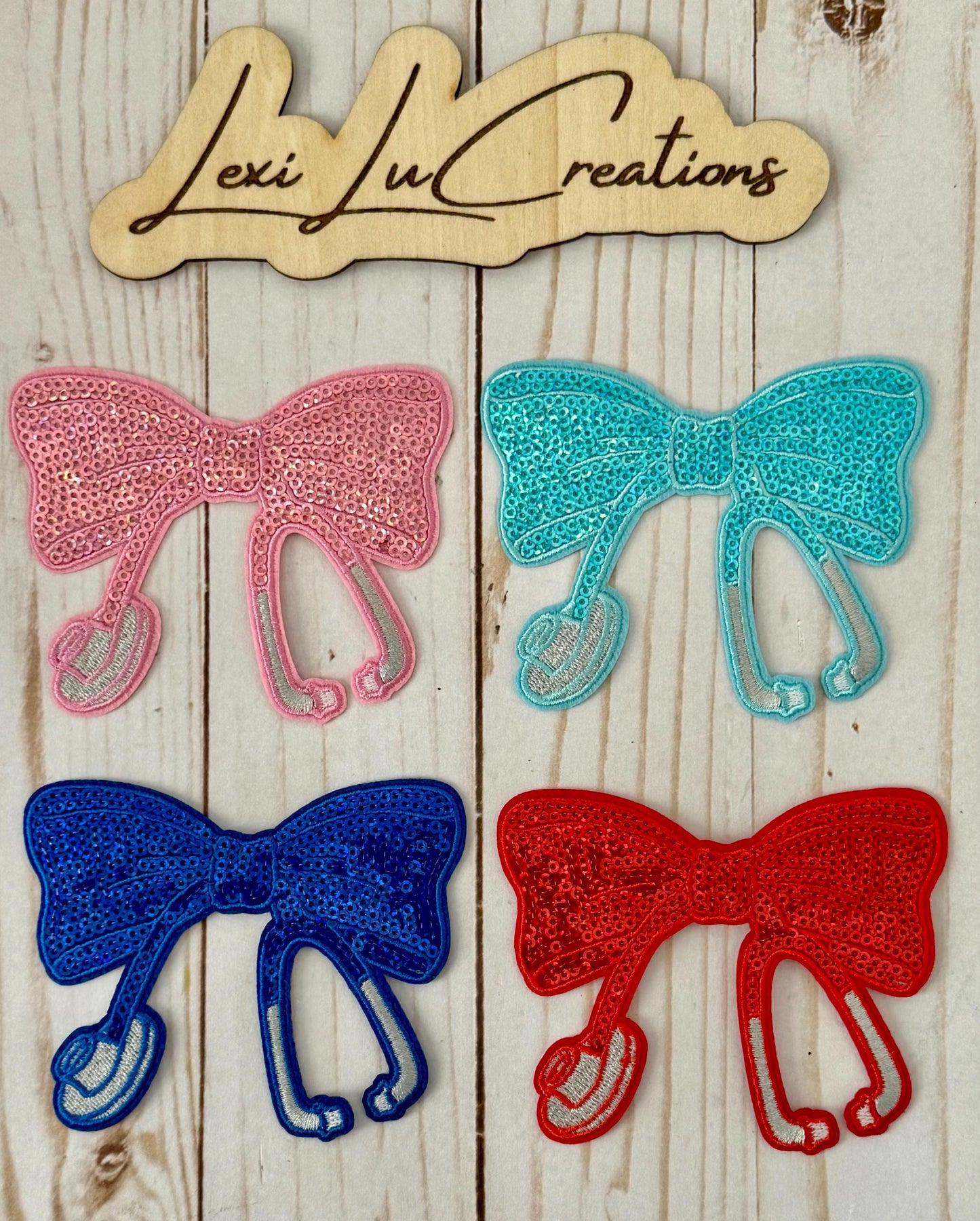 Coquette Nurse Stethoscope Sequin Bow Iron On Patch | Hat Patches | Coquette