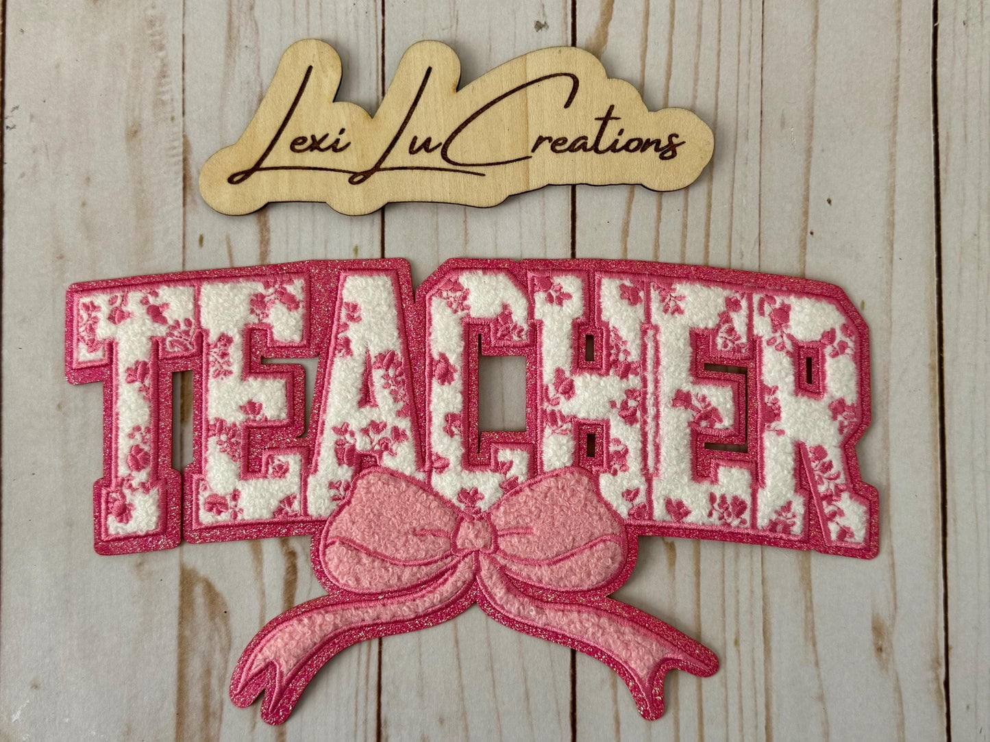 Coquette Teacher Bow Chenille and Sequin Iron On Shirt Patch