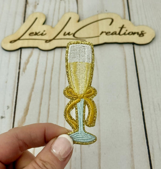 Champagne Glass Coquette Embroidered Iron On Patch| Hat Patches