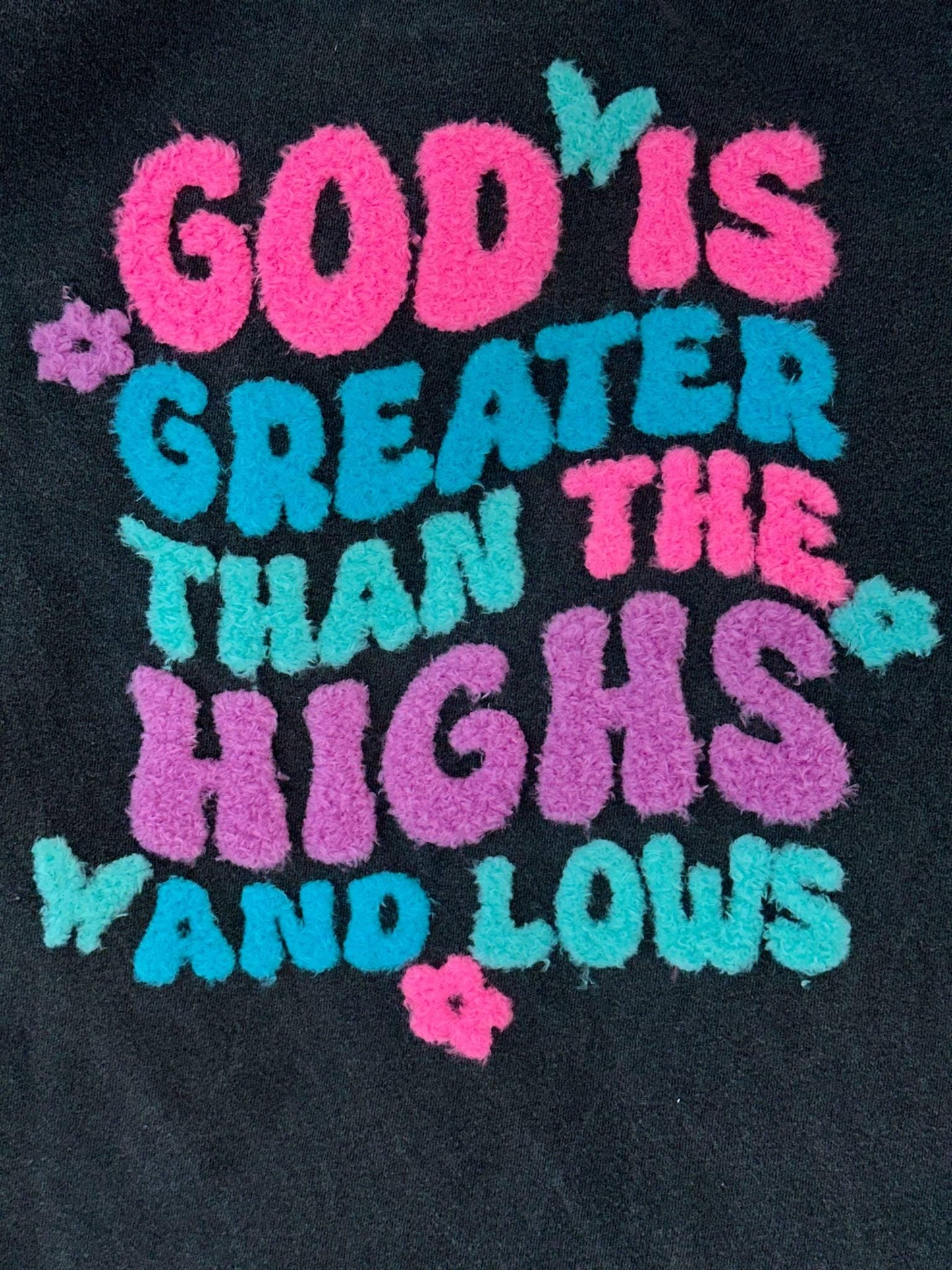 GOD is Greater than the Highs and the Lows EXCLUSIVE Fluffy Patch Shirt | Pink, Blue, Purple and Teal