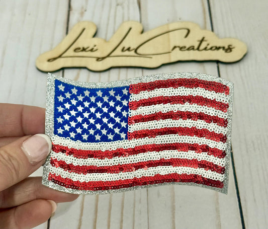 USA Flag Sequin Iron On Patch| Red White and Blue Hat Patches | 4th of July Patch | USA | Sequin Patch