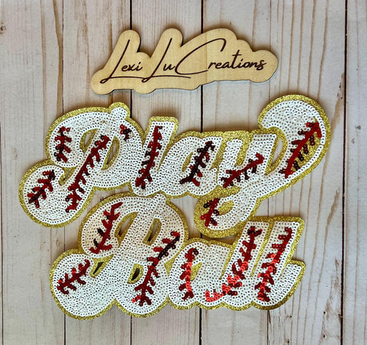 Play Ball Baseball Iron On Patch | Sequin Shirt Patch | Baseball Sequin Patch | Gameday Sequin Patch | Sequin Patch