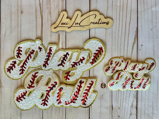 Play Ball Baseball Iron On Patch | Sequin Shirt Patch | Baseball Sequin Patch | Gameday Sequin Patch | Sequin Patch