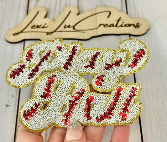 Play Ball Baseball Iron On Patch | Sequin Hat Patch | Baseball Sequin Patch | Gameday Sequin Patch | Sequin Patch