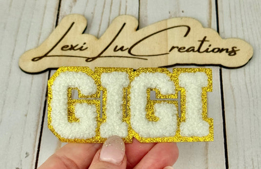 Gigi Chenille and Gold Glitter Iron On Patch | Hat Patch | Grandma Patch