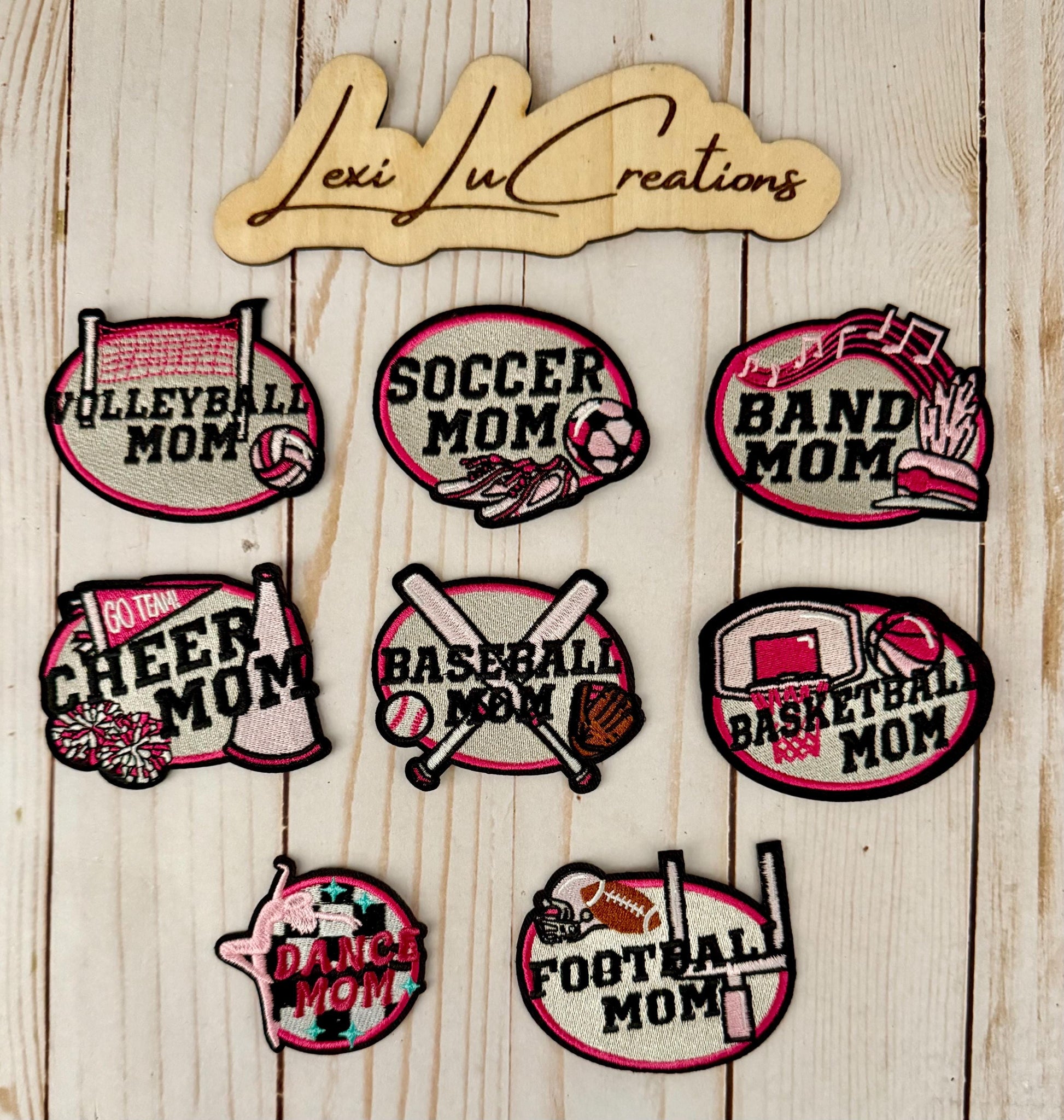 Football Mom embroidered Iron On Hat Patch | Pink |