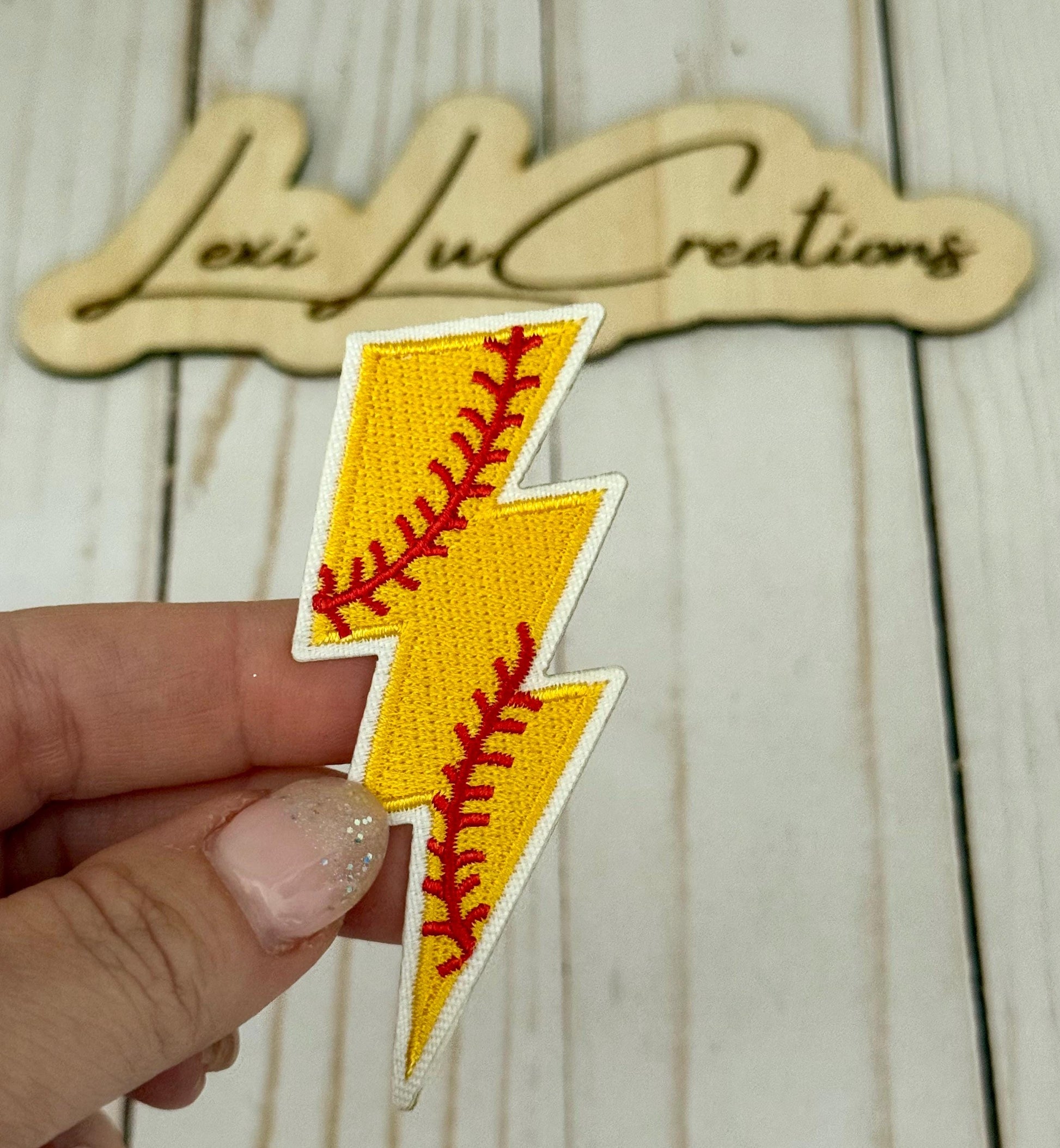 Softball Lightning Bolt Embroidered Iron On Hat Patch