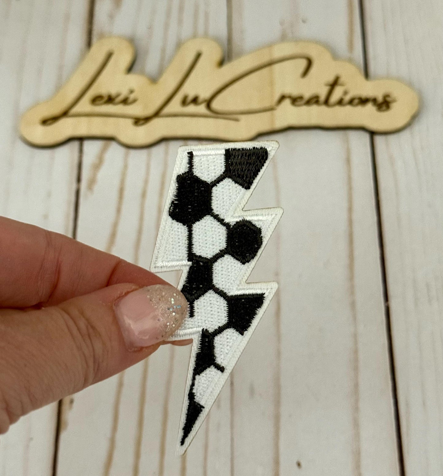 Soccer Lightning Bolt Embroidered Iron On Hat Patch