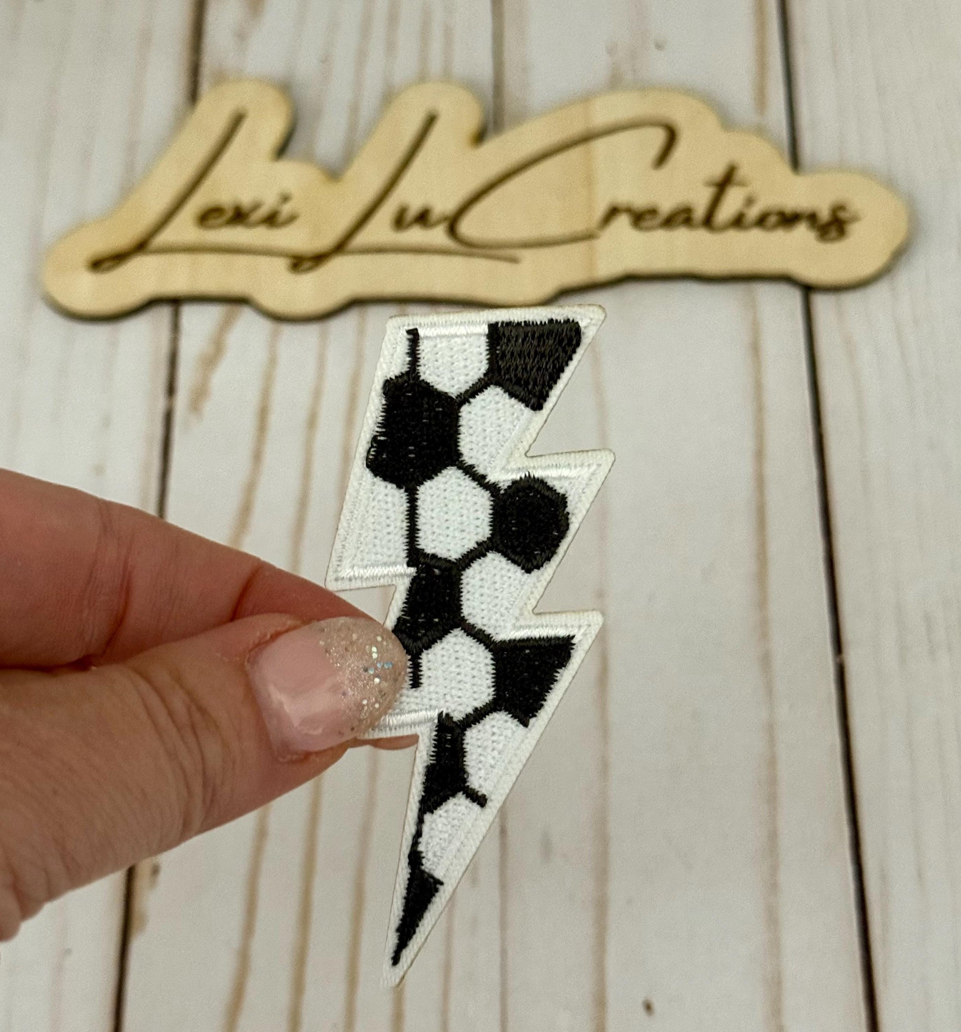 Soccer Lightning Bolt Embroidered Iron On Hat Patch