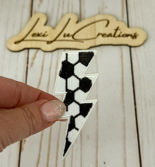 Soccer Lightning Bolt Embroidered Iron On Hat Patch