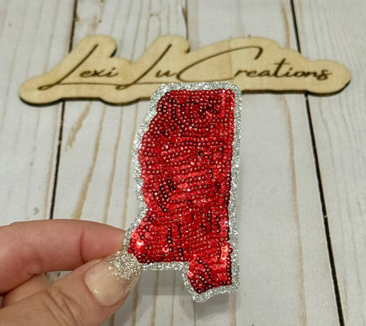 Mississippi State Sequin Iron On Patch | Red Sequin Patch | Rebels | Ole Miss Patch