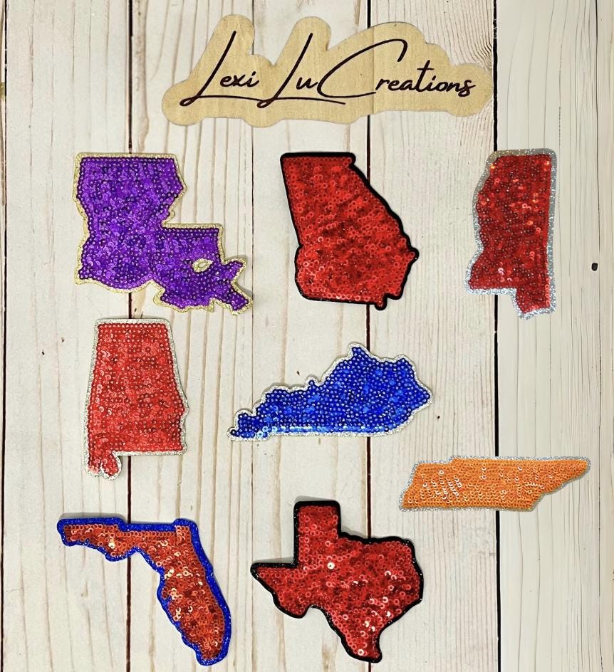 Louisiana State Sequin Iron On Patch | Purple and Gold Sequin Patch | LSU | Louisiana Patch