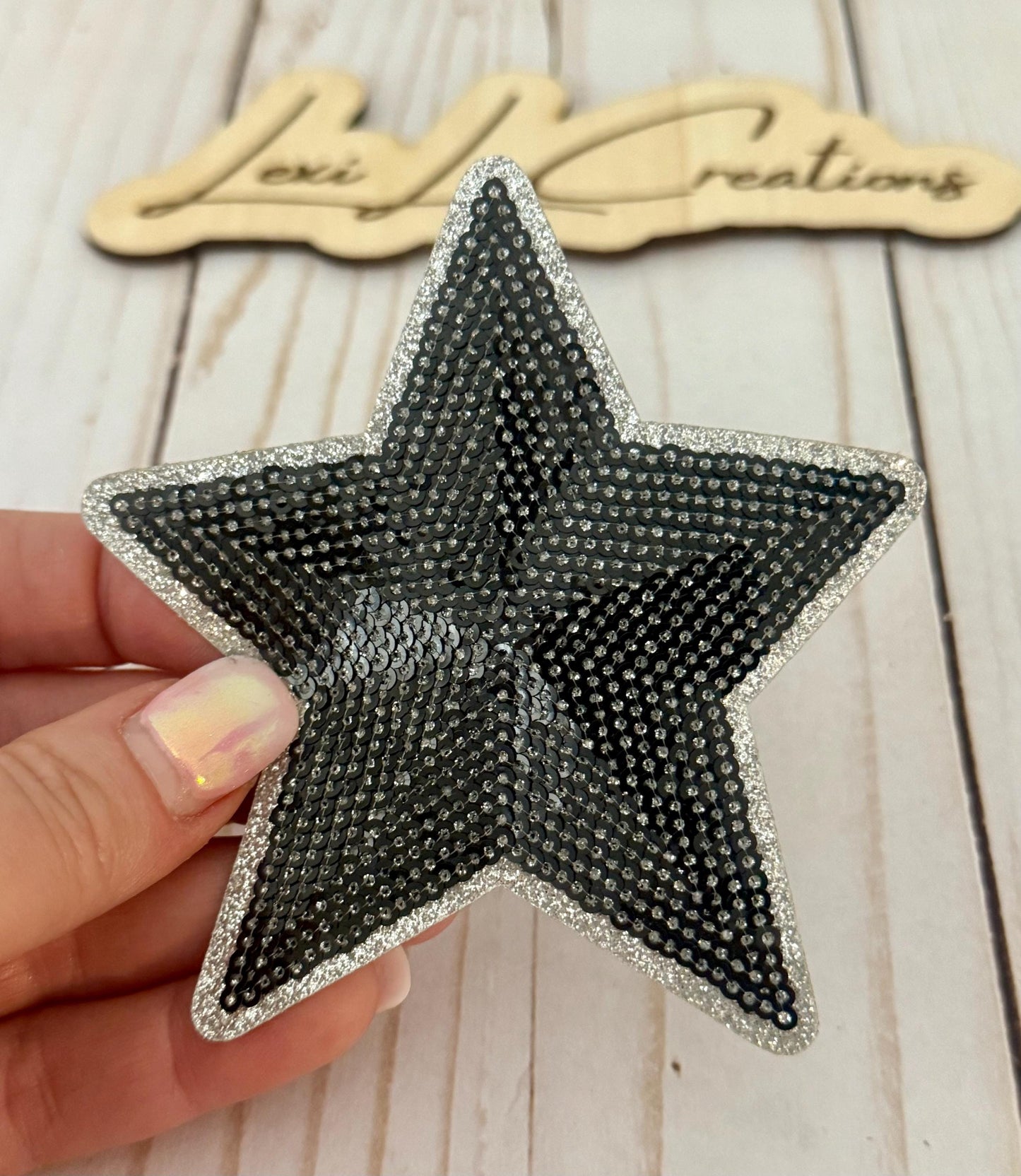 Black and Silver Star Sequin Patch | Iron On Patch | Sequin Patch
