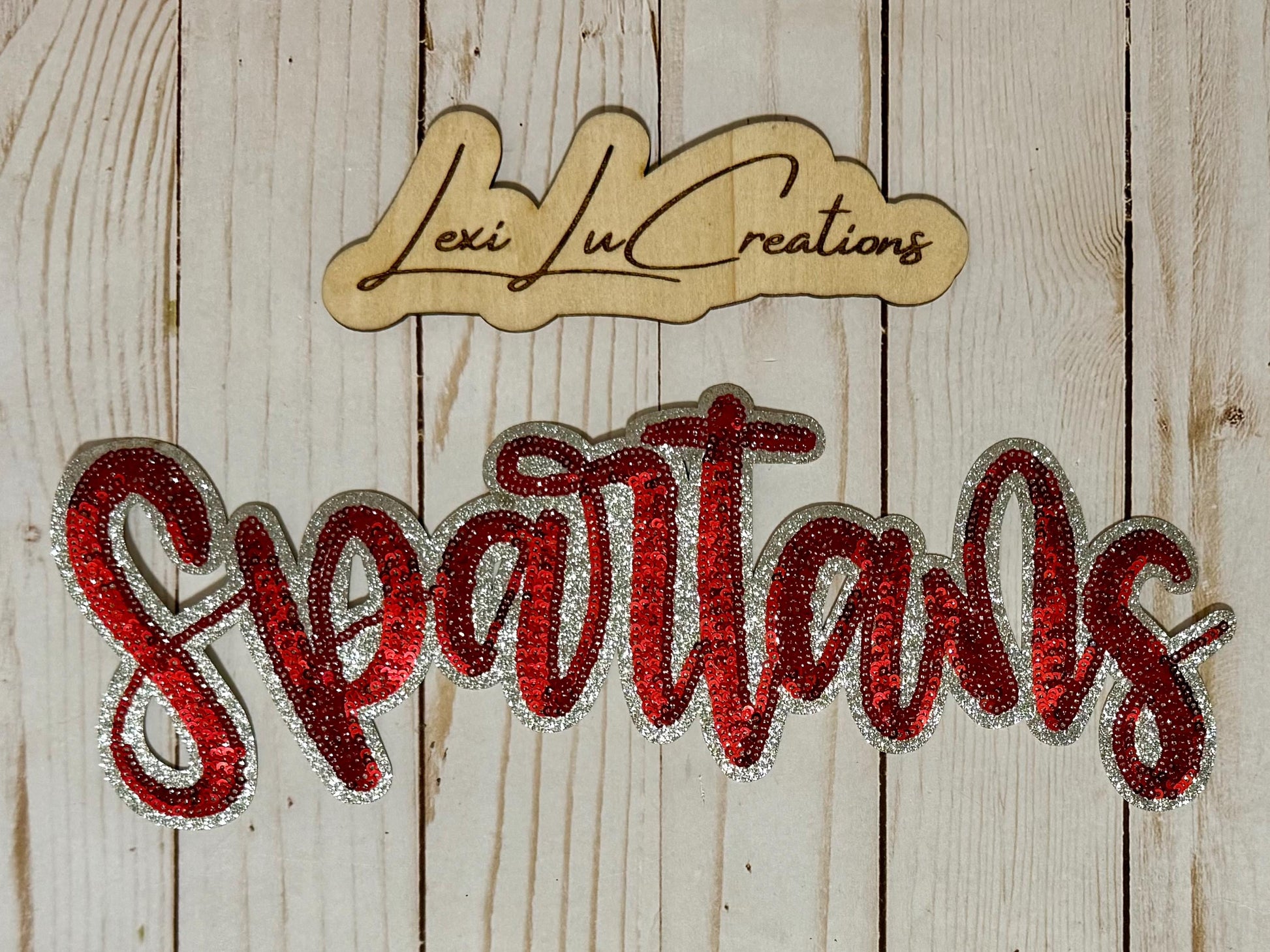 SPARTANS Iron On Sequin Patch | Mascot Sequin Patch | Red Sequin Shirt Patch