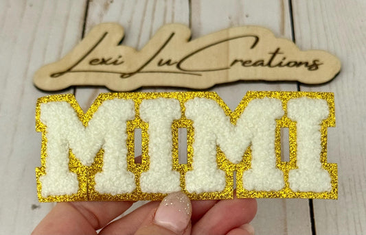 Mimi Chenille and Gold Glitter Iron On Patch | Hat Patch | Grandma Patch