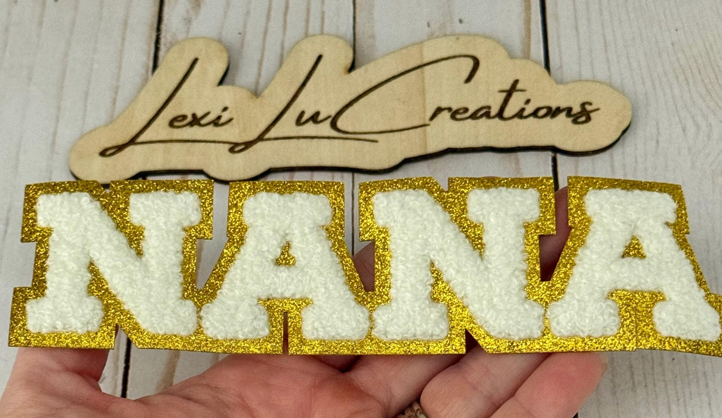 Nana Chenille and Gold Glitter Iron On Patch | Hat Patch | Grandma Patch