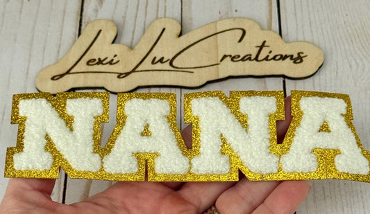 Nana Chenille and Gold Glitter Iron On Patch | Hat Patch | Grandma Patch