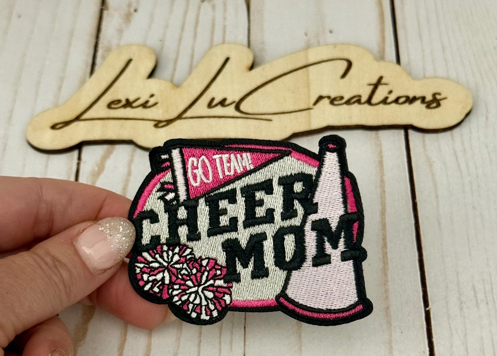 Cheer Mom embroidered Iron On Hat Patch | Pink cheer |