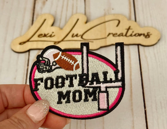 Football Mom embroidered Iron On Hat Patch | Pink |