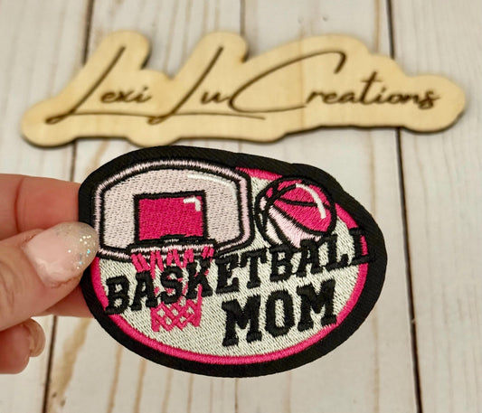 Basketball Mom embroidered Iron On Hat Patch | Pink |