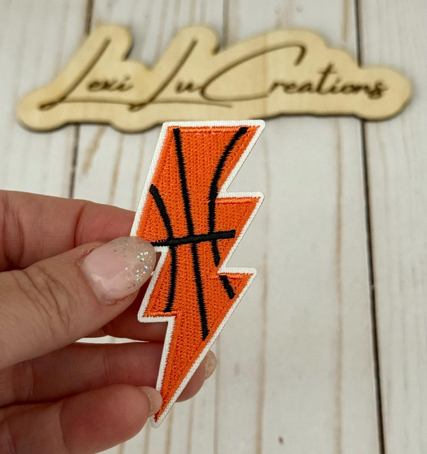 Basketball Lightning Bolt Embroidered Iron On Hat Patch