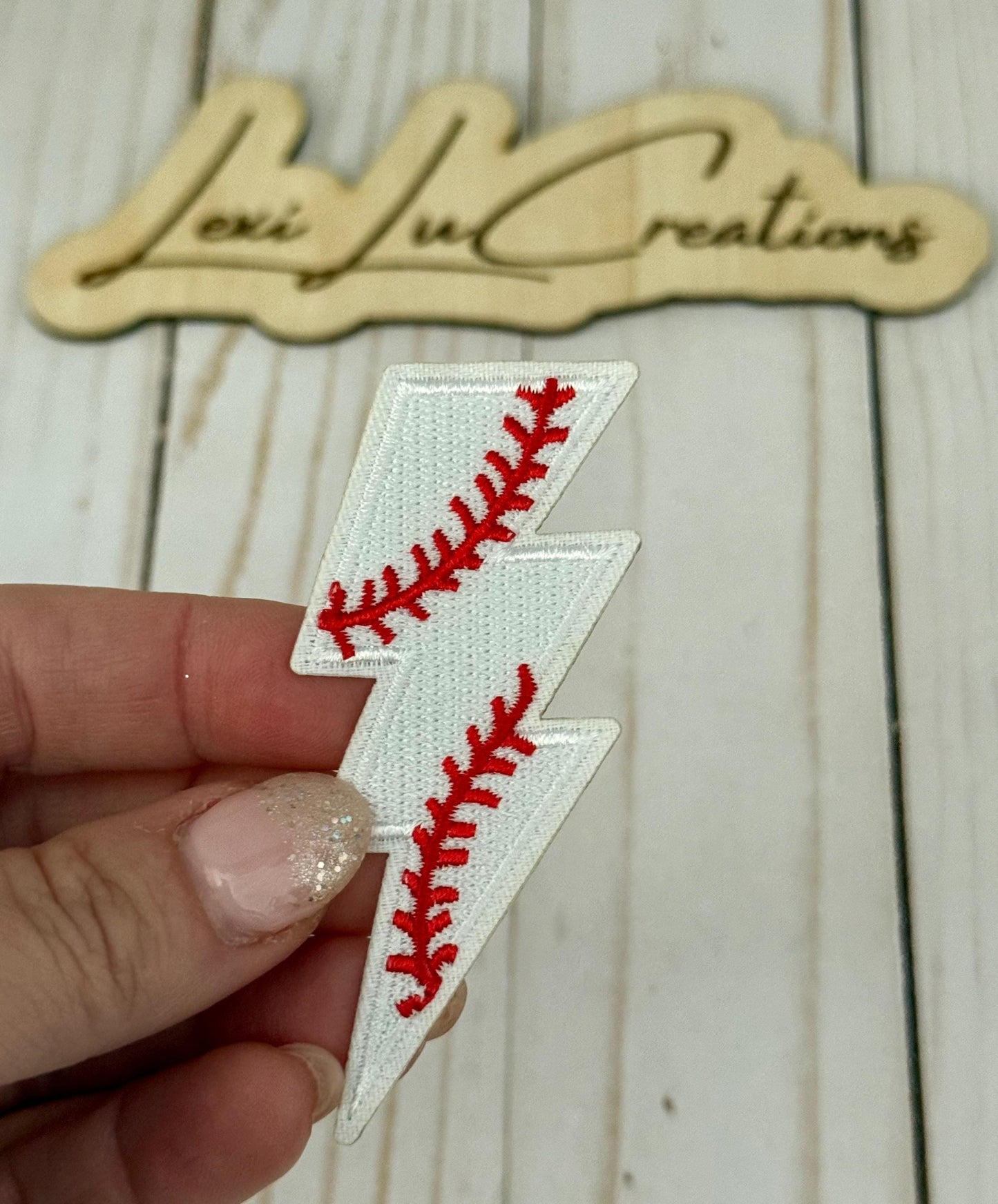 Baseball Lightning Bolt Embroidered Iron On Hat Patch