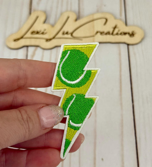 Tennis Lightning Bolt Embroidered Iron On Hat Patch
