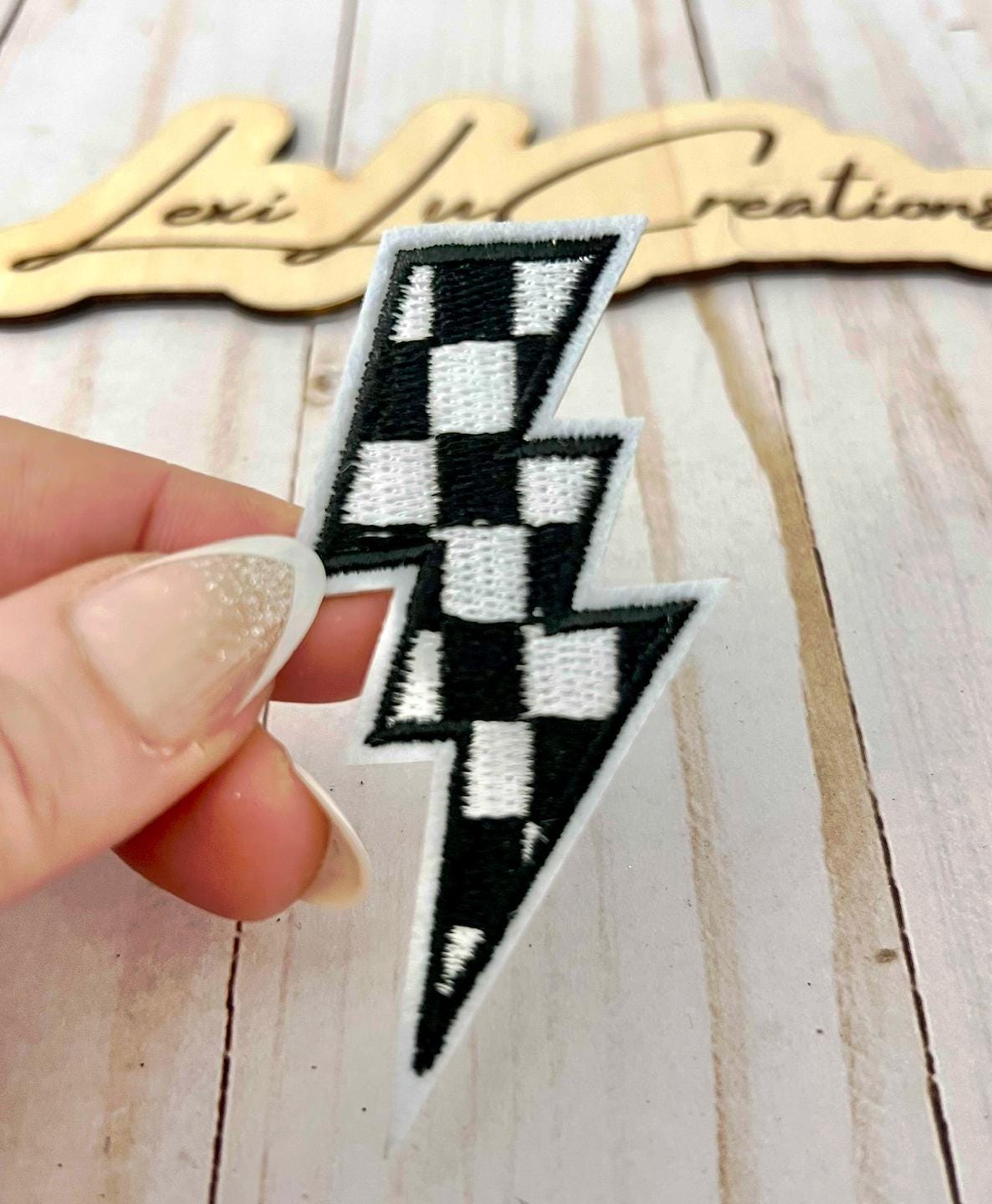 Checkered Lightning Hat Patches