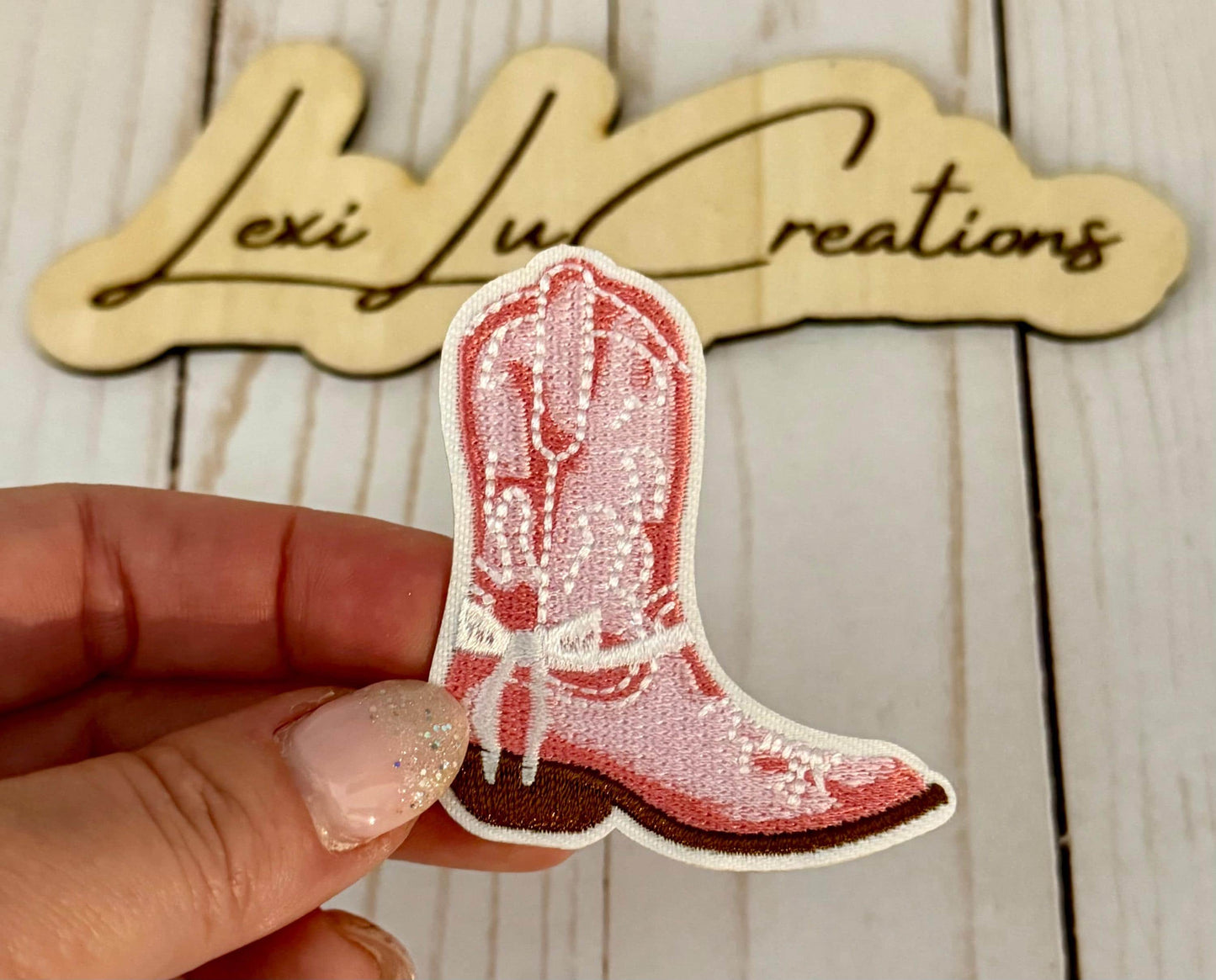 Pink Cowgirl Boot Hat Patch