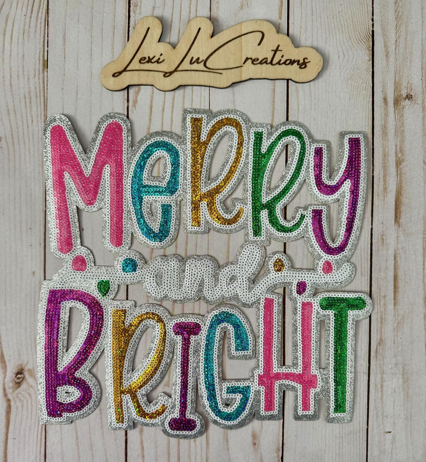 Merry and Bright Glitter Iron On Patch | Holiday | Christmas