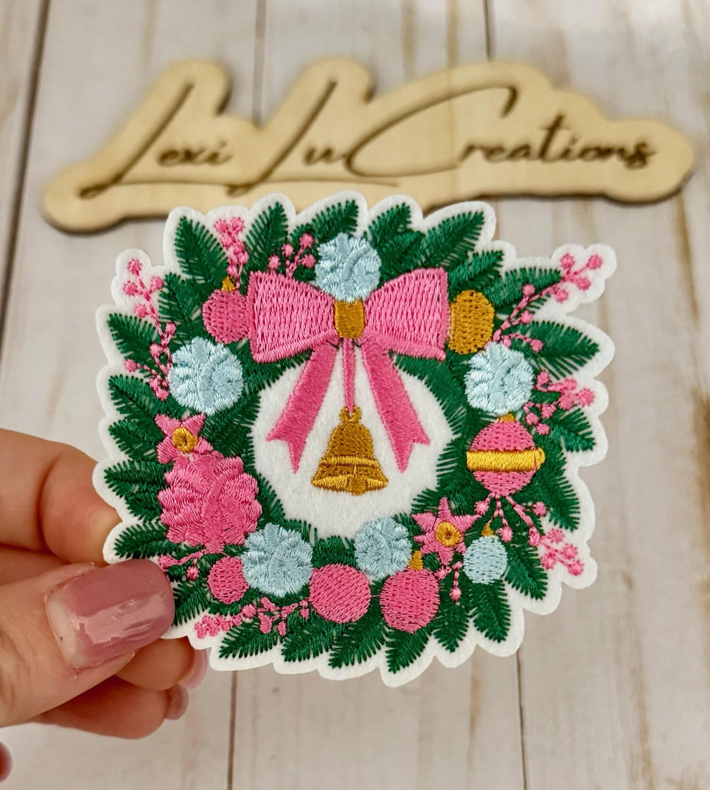 Wreath Iron On Patches | Hat Patch | Embroidered Patch | Christmas | Holiday | Pink Christmas